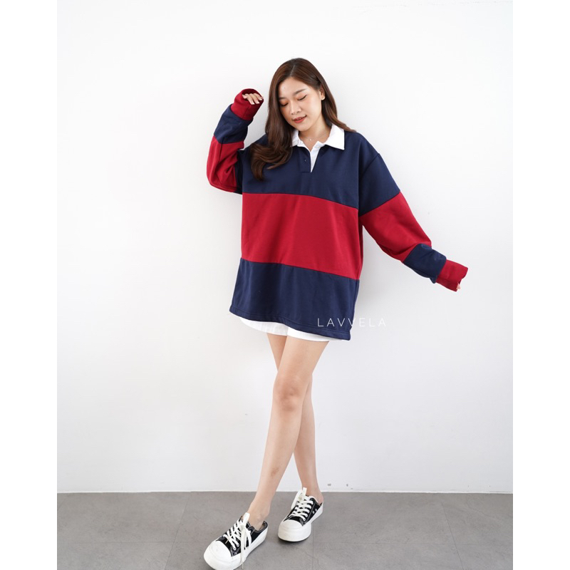 GLADYS SWEATER OVERSIZE | SWEATER RUGBY | SWEATER GARIS | SWEATER FLEECE | HOODIE | SWEATER KERAH | LAVVELA