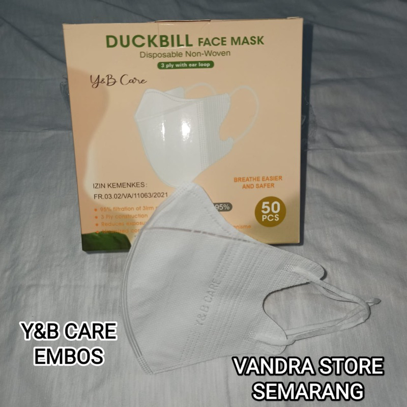 MASKER DUCKBILL Y&amp;B CARE EMBOS KUALITAS PREMIUM ISI 50 PCS /BOX