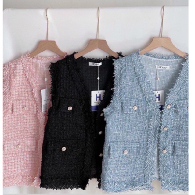Rompi Blazer Panjang Wanita Bahan Tweed Elegan