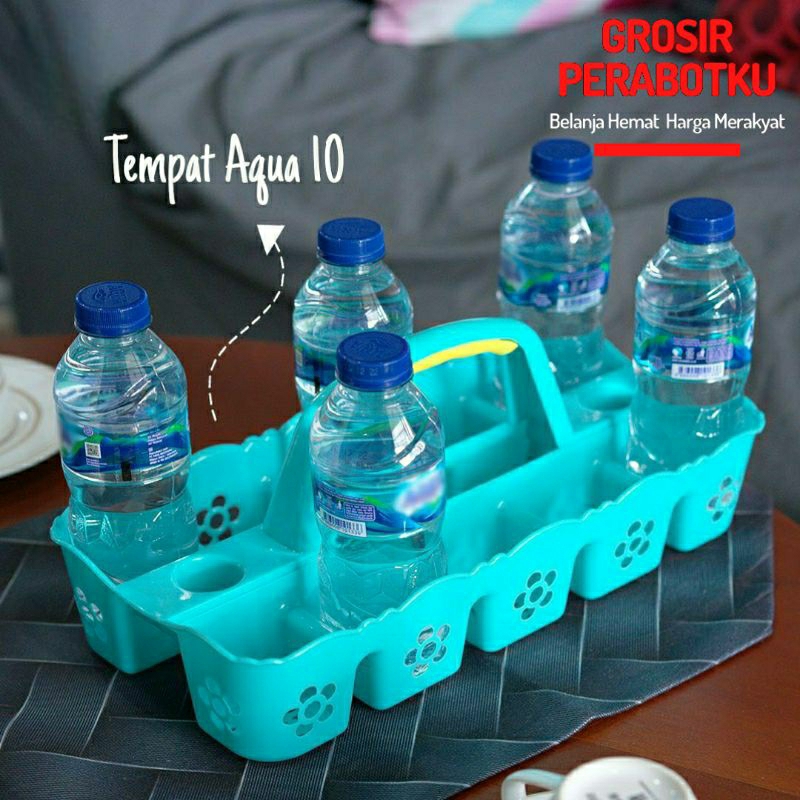 Rak Aqua Gelas dengan Lubang Sedotan Isi 10 &amp; Isi 20 Lubang Rak Tempat Aqua Tempat Penyimpanan Air Minum Meja Tempat Aqua Plastik Isi 20 &amp; Isi 10