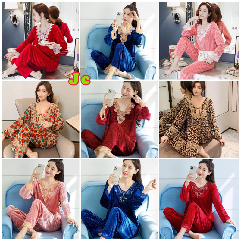 JC- Set Piyama Bulu Bludru PP / Piyama Kimono wanita terbaru / Stelan Bludru Premium import Murah