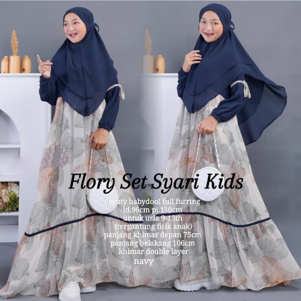 COD Flory Sett Syari Kids + Jilbab Usia 9-13th, Bahan Ceruty Babydoll Full Puring / Dress Anak Terbaru 2023 Gamis Cantik Anak Baju Anak Perempuan Kekinian Gaun Kidss Fashion Lebaran Anak Cewek Oufit Anak Perempuan