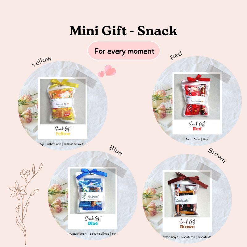 

Mini Gift Snack/ Mini Hampers/ Kartu Ucapan Snack/ Souvenir ultah/ Snack angpau lebaran