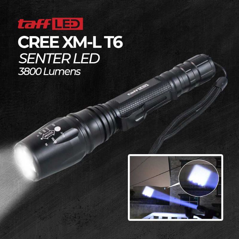 Senter Swat Led Cree XML-T6/X8 TAFFLED 3800 Lumens Lampu Senter super terang Murah e27