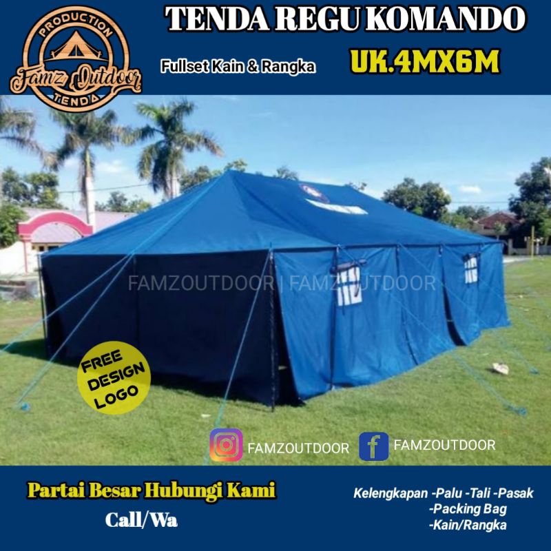 Tenda Komando Regu 4x6 TNI - Uk 4M x 6M Militer Army Camping Pramuka - Pleton 4x6 - Kain Saja