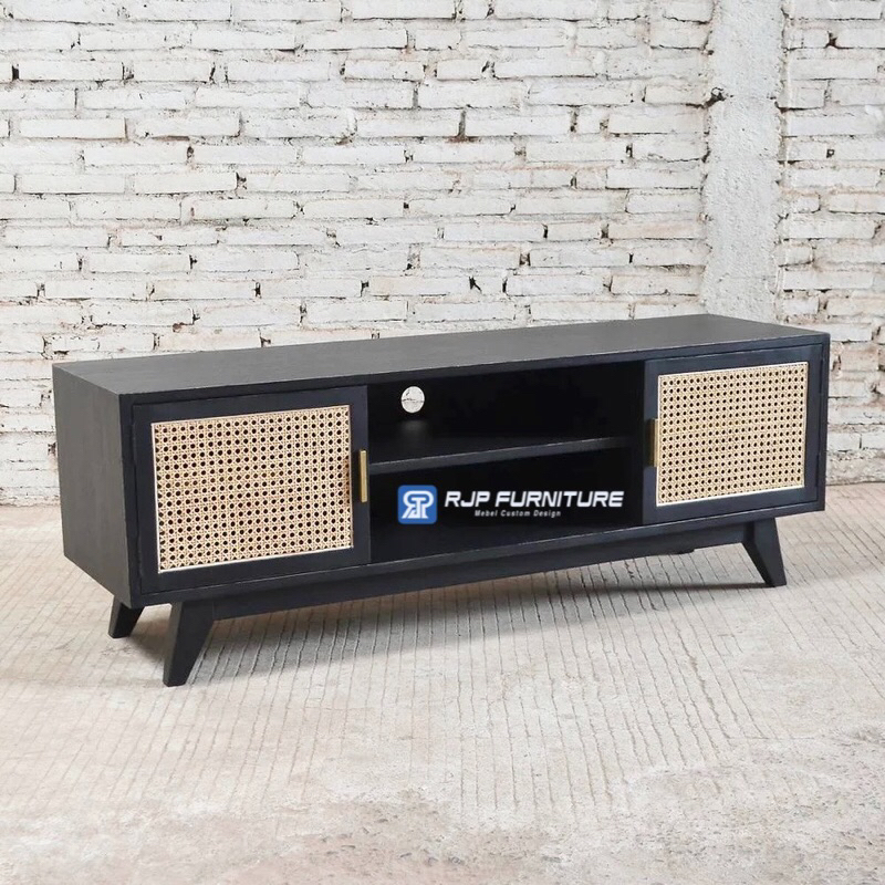 Bufet TV Minimalis Kayu Jati Warna Hitam