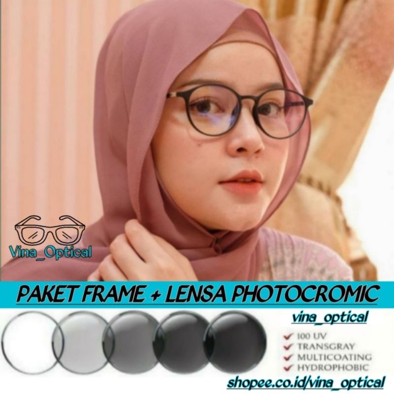 Frame Kacamata Photocromic Minus Antiradiasi Wanita - Kacamata Bulat Lentur 2182