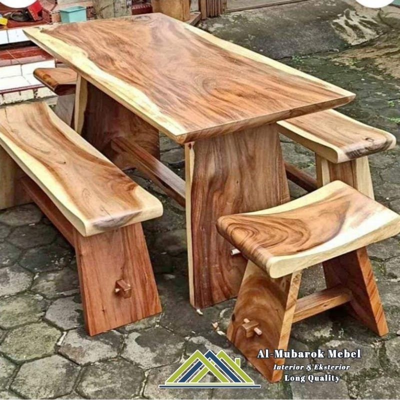 Set Meja Makan Utuh Kayu Trembesi Minimalis