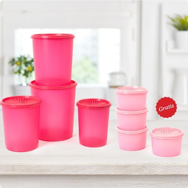 TUPPERWARE DECO CANISTER SET 4 WITH GIFT/ DECO UNGU/ DECO TOSCA BIRU