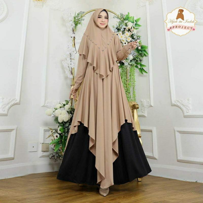 Haliza Syari Set, GAMIS SETELAN SYARI CANTIK MODIS FIT XXXL LD 110-130 BAHAN MOSCREPE LOTUS MIX MUTIARA ZIPPER BUSUI +BERGO CANTIK TERMURAH TERLARIS OOTD KEKINIAN