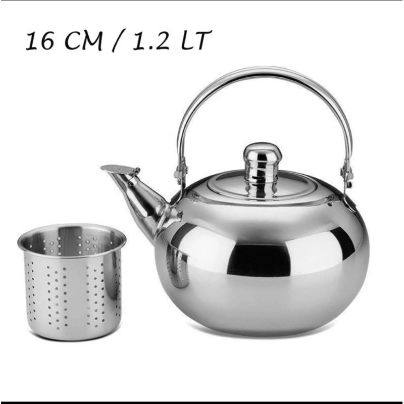 teko stainless bulat 18cm bunyi /  kettle ketel ceret bunyi siul stainless / pemanas air teh kopi plus saringan 14 16 18 cm (0,9 1,2 1,8 Liter) / teko teh saringan stainless