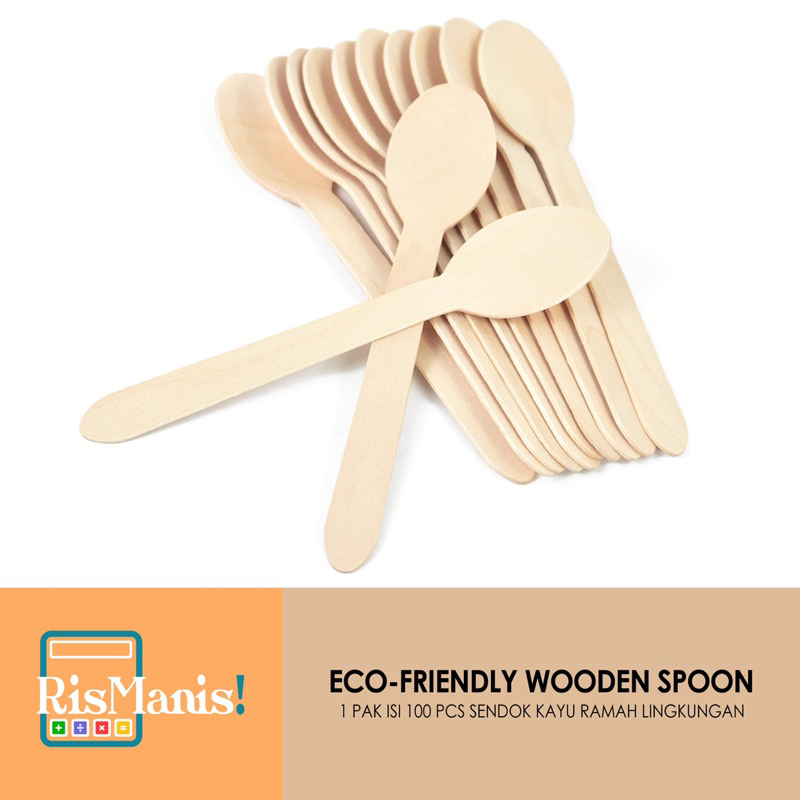 ECO-FRIENDLY WOODEN SPOON - 1 pak isi 100 pcs Sendok Kayu 16 cm Cutlery Portable Bahan Premium Kualitas Food Grade Ramah Lingkungan Tekstur Halus Alat Makan Sekali Pakai Praktis