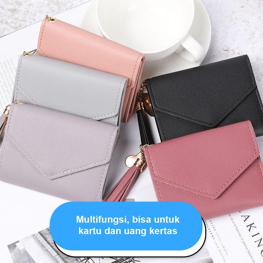 Dompet Lipat Wanita ZAMZAM 8602 Dompet liontin love Rumbai / Dompet mini import real pic Keren