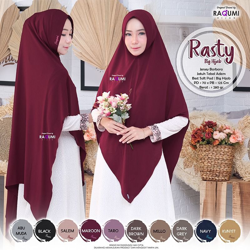 RASTY RAQUMI HIJAB | NEW RAQUMI HIJAB ORIGINAL | Jilbab Jumbo | Jilbab Maroon | Jilbab Syari