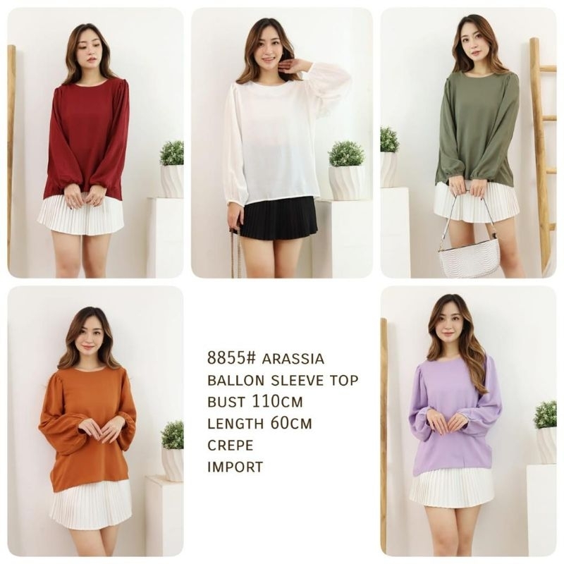 MDLV ~ 8855#Aarassia Ballon Sleeve Top Atasan Lengan panjang Basic