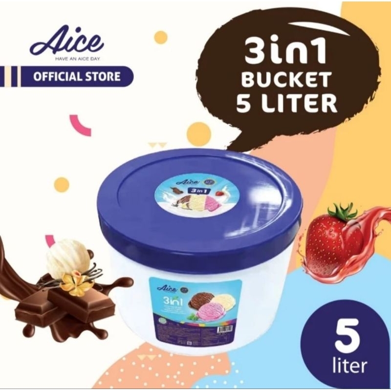 

ICE CREAM AICE UKURAN 5 LITER 3 RASA COKLAT, VANILLA DAN STRAWBERRY