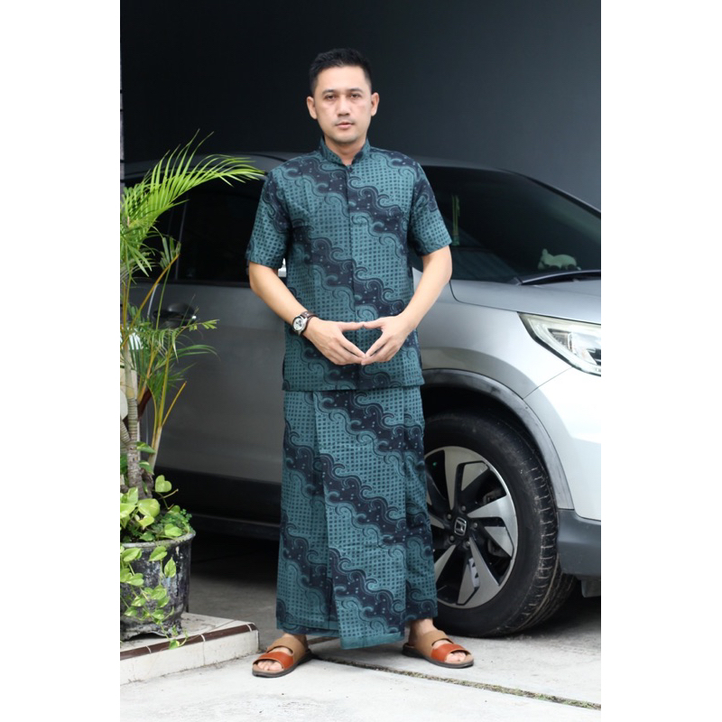 Batik Pria Setelan Sarung Muslim Baju Koko Motif Bahan Katun Lapis Furing