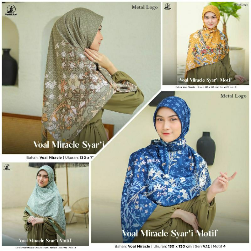 (COD) HIJAB SEGIEMPAT MOTIF VOAL MIRACLE UMAMA SYARI LASER CUT METAL LOGO UM Bisa Seragam130x130