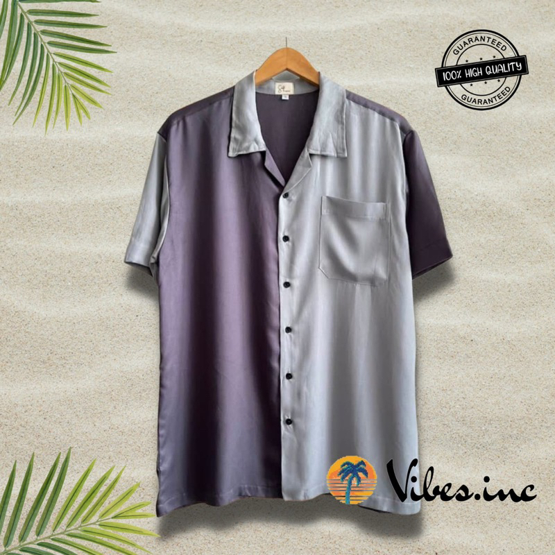 Kemeja Hawai Pantai Tropical Casual Pria Wanita Big Size Jumbo Polos Mix Grey