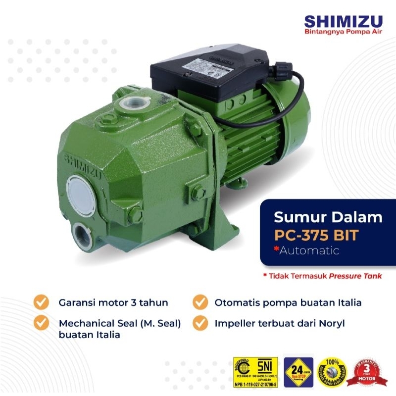 SHIMIZU PC375BIT Pompa Air Sumur Dalam Auto Jet Pump 40 meter 375 Watt PC 375 BIT
