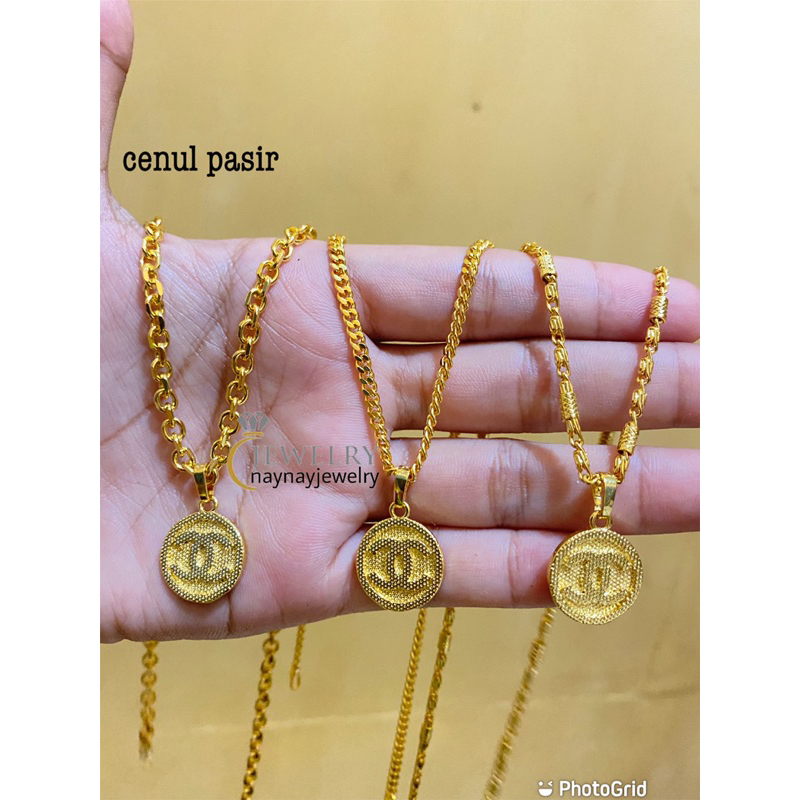 kalung koin 2 suku warna emas 24k cnl ukir / koin mirip emas 45 cm