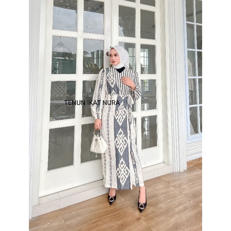 (Ready Stok ) DRESS MARLINE White Couple Tenun Baju Kondangan