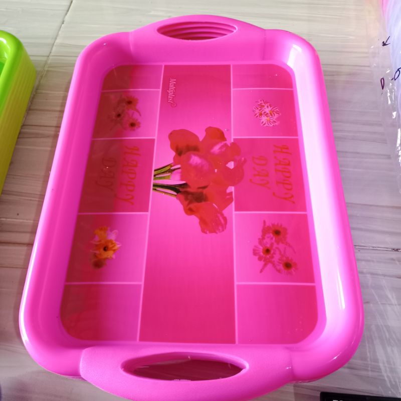 Baki besar hijau dan pink, nampan gelas,baki murah,nampan plastik,ceper plastik