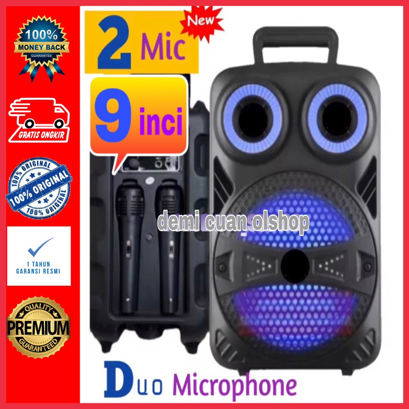 SIAP DUET.. Speaker Salon Bluetooth Karaoke 2 Mic Ukuran 9 inchi Jumbo Gratis Mic - Speaker Aktif Po