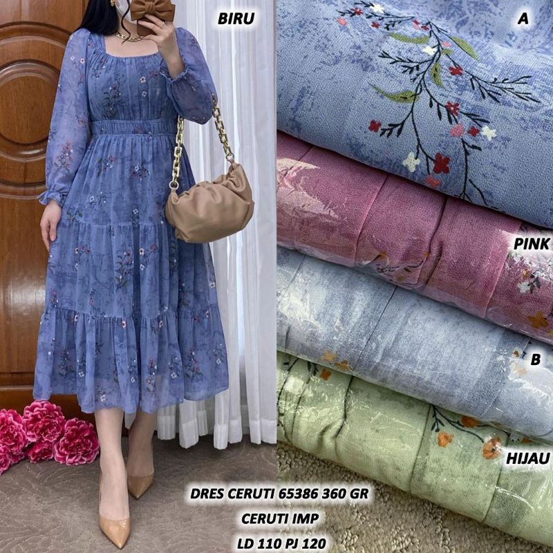 65386 DRESS SIFON CERUTY IMPORT LENGAN PANJANG