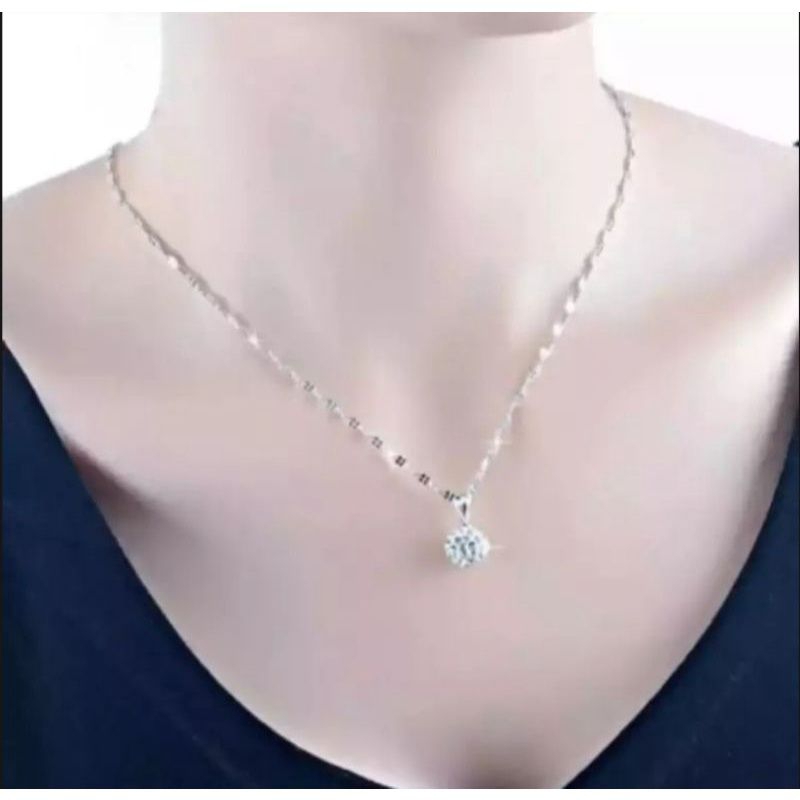 kalung wanita titanium motip peca kopi silver free liontin bulat mata satu lapis emas 24k anti karat