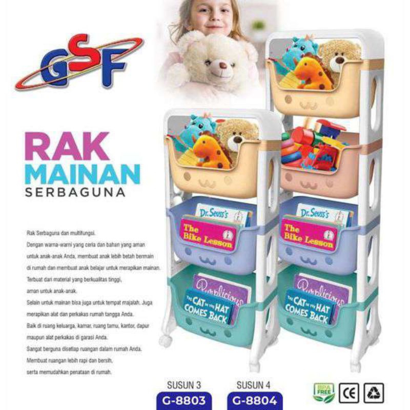 GSF Rak Mainan Anak Serbaguna Roda 3/4 Susun Kuat Tebal