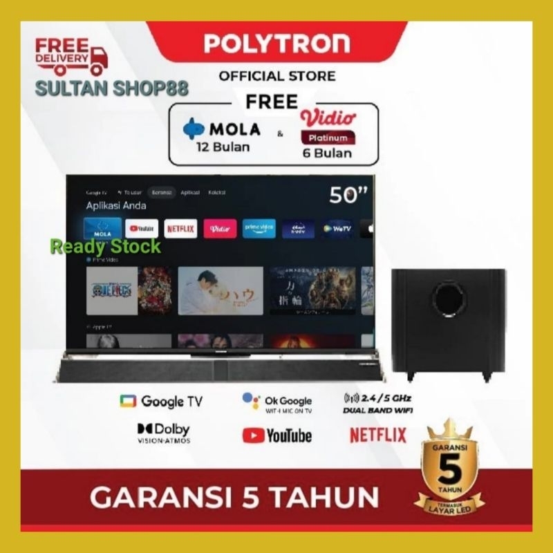 POLYTRON LED TV PLD50BUG5058 50 INCH GOOGLE TV 4K UHD CINEMAX SOUNDBAR l POLYTRON GOOGLE TV 50BUG505