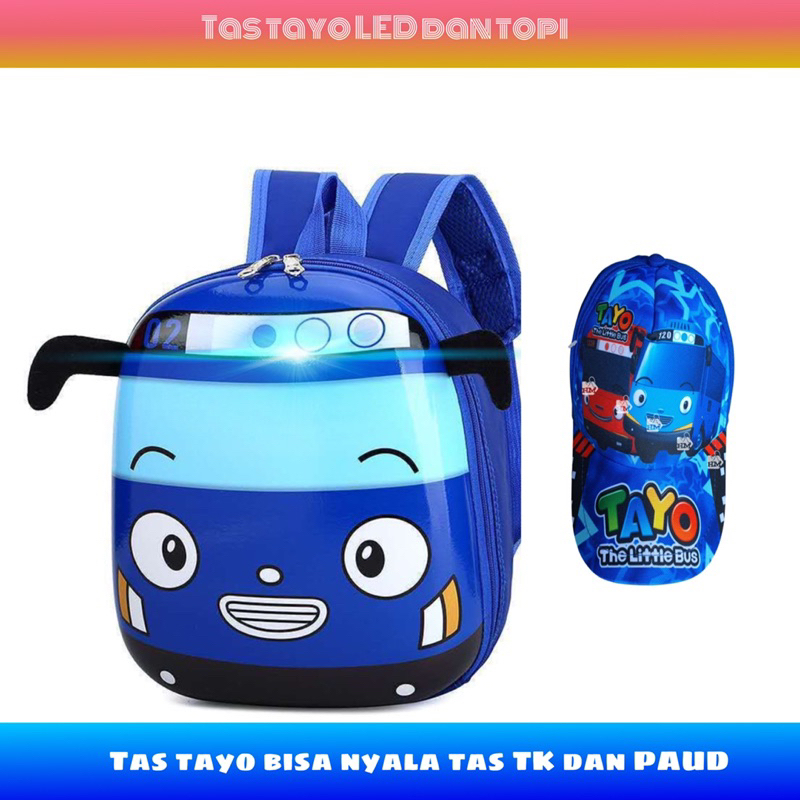 tas Ransel bus tayo led anak tk dan paud gratis topi tayo