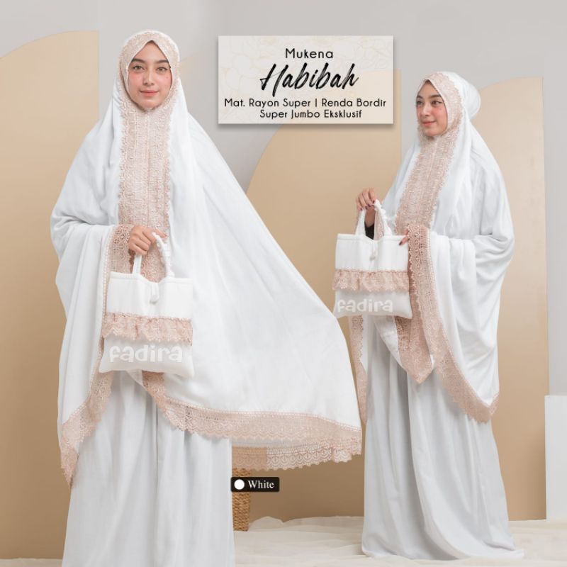 Mukena Habibah | Mukena Putih Polos Renda Bordir