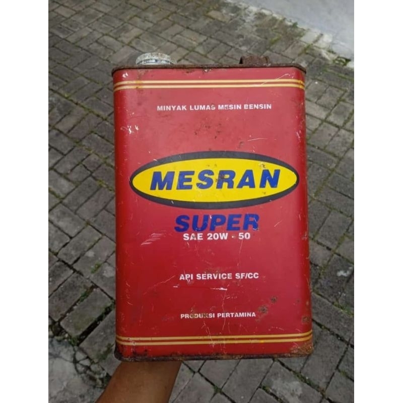 Kaleng Oli Minyak Lumas Mesin Bensin Mesran Super SAE 20W - 50 API Service SF/CC Merah Besar Bekas J