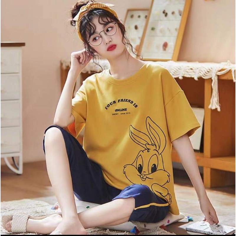 Baju tidur wanita piyama kaos import fashion new