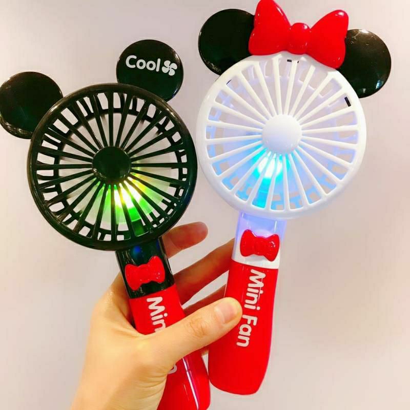 Kipas mini genggam LED karakter/mini fan light mikie dan minie mouse