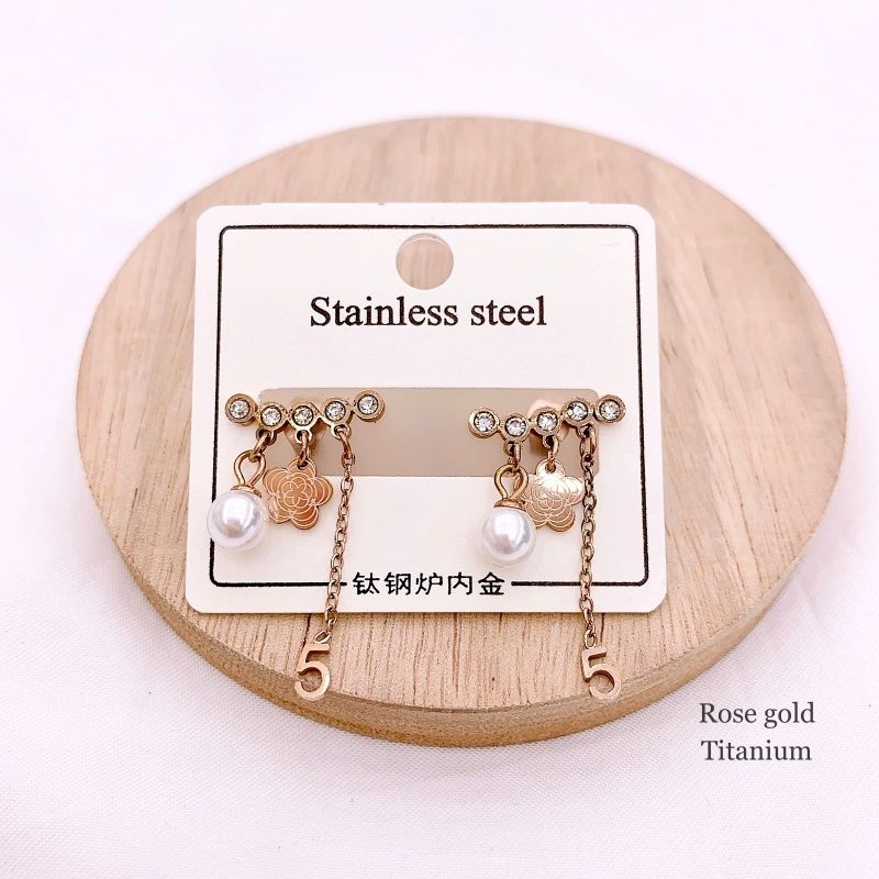 Anting Titanium Asli kilau mirip emas asli Premium Quality Anti Karat Anti Alergi Earling Branded Band Stainless Steel Ori Ant0010