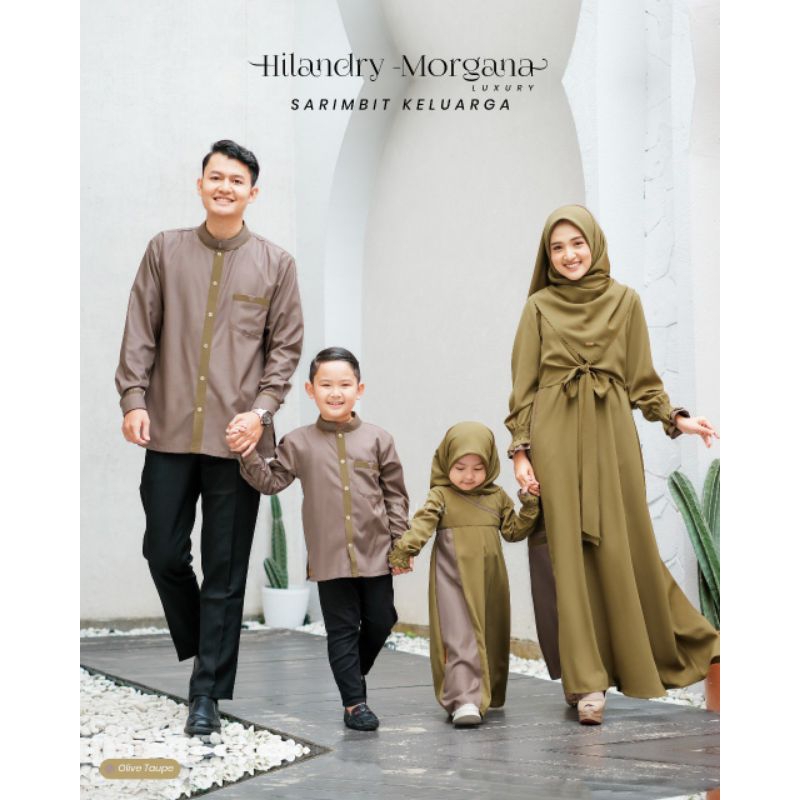 Mouza Hilandry Morgana Olive Taupe Sarimbit Keluarga Kemko dan Gamis set Square