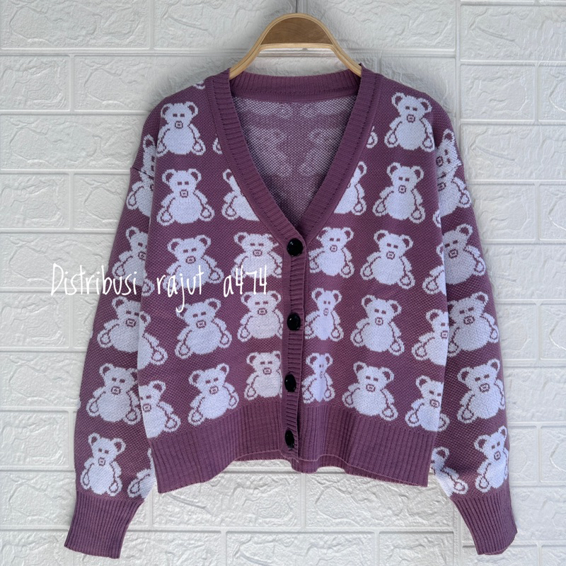 KARTIKA CARDIGAN RAJUT CROP MOTIF BEAR WANITA