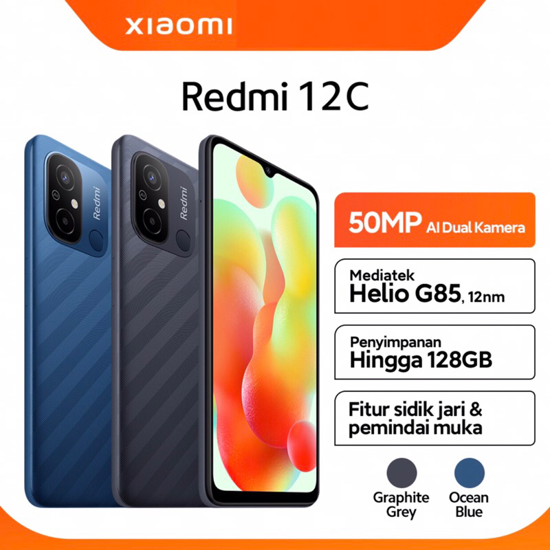 Xiaomi Redmi 12C | 4GB+64GB - 4GB+128GB | Helio G85 | 50MP Dual Camera | 6.71&quot; IPS LCD | Li-Po 5000mAh | Garansi Resmi Xiaomi 15 Bulan
