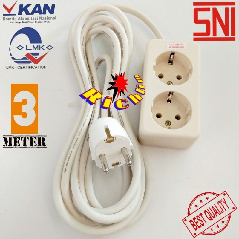 STOP KONTAK UTICON 2 LUBANG+3 METER KABEL ETERNA+STEKER ARDE BROCO/COLOKAN LISTRIK