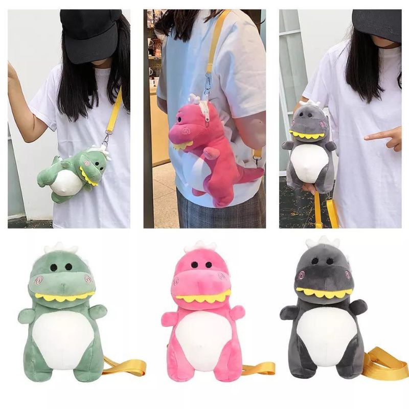Tas Dinosaurus Terbaru Shoulder Bag Lucu Selempang Kartun Untuk Wanita & Pria Dino Bahan Plush Bonek
