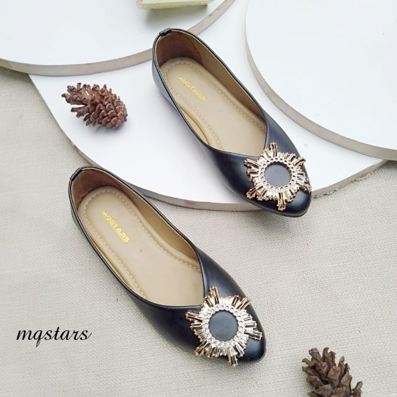 mqstars Sepatu Balet Wanita Flat Slip on Bunga Matahari