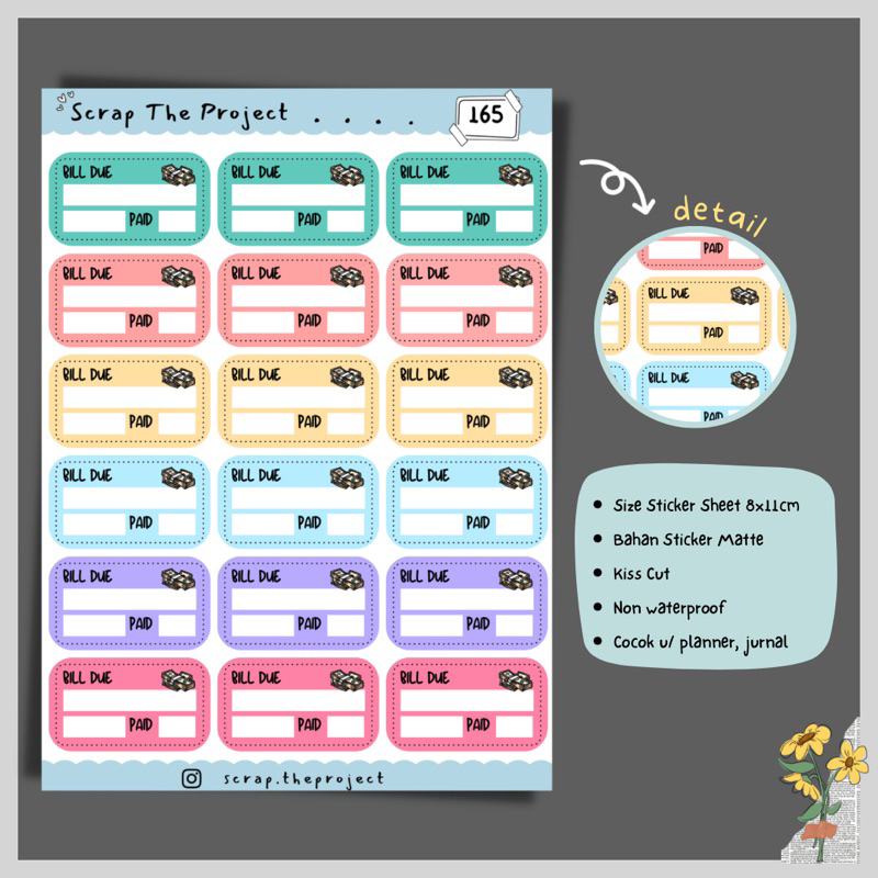 

STICKER PLANNER JOURNAL / STICKER MONTHLY BILL DUE / STP - 165