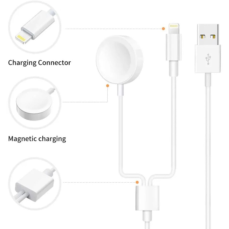 ELAVO 2 in 1 Kabel charger iphone 11 12 X XR 14 Pro Max cable charging Apple Watch Iwatch 8 7 6 5 4 ultra jam tangan Micro USB Lightning wireless