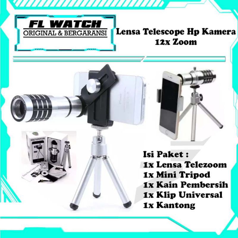 Lensa Telezoom 12X Mobile Phone Universal Tripod dan jepit ORY