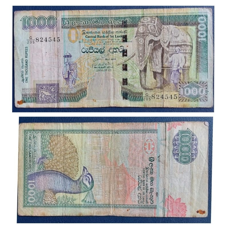 Uang Negara Srilanka 1000 Rupe Tahun 2006 Kondisi UTUH renyah Original 100%