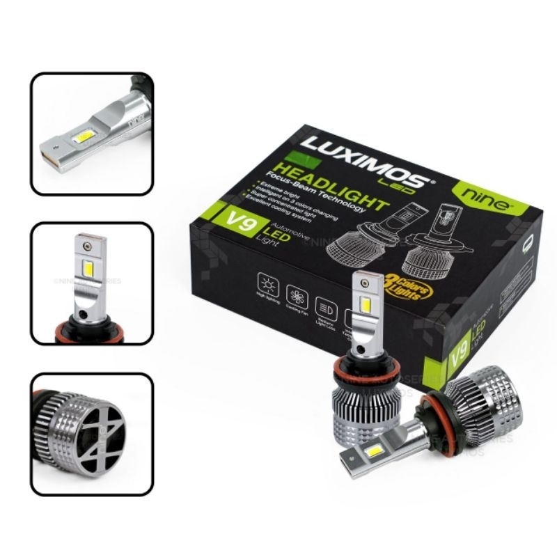 NINE LUXIMOS V9 3 WARNA LAMPU UTAMA LED HEADLAMP/FOGLAMP HI-LOW MOBIL H4 CUT OFF H7,H11,HB3(9005),HB4(9006) EXTREME BRIGHT