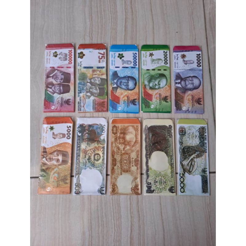 

paket 1 kg (50 pack) amplop lebaran jumbo motif uang baru dan kuno random siap pakai